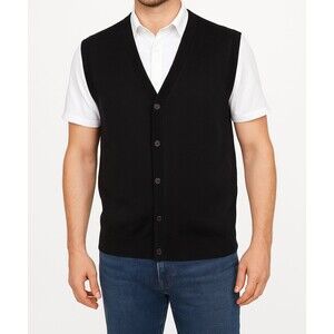 John Henry Men’s XXL Black Button Front Cotton Sweater Vest Classic Knit Pre-Own